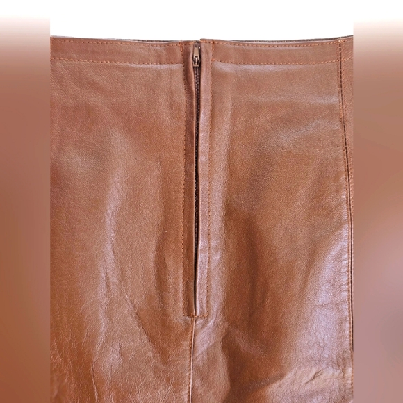 Vintage Savannah Western Fall Genuine Leather Brown Midi Skirt Zip Up Back - Picture 4 of 9